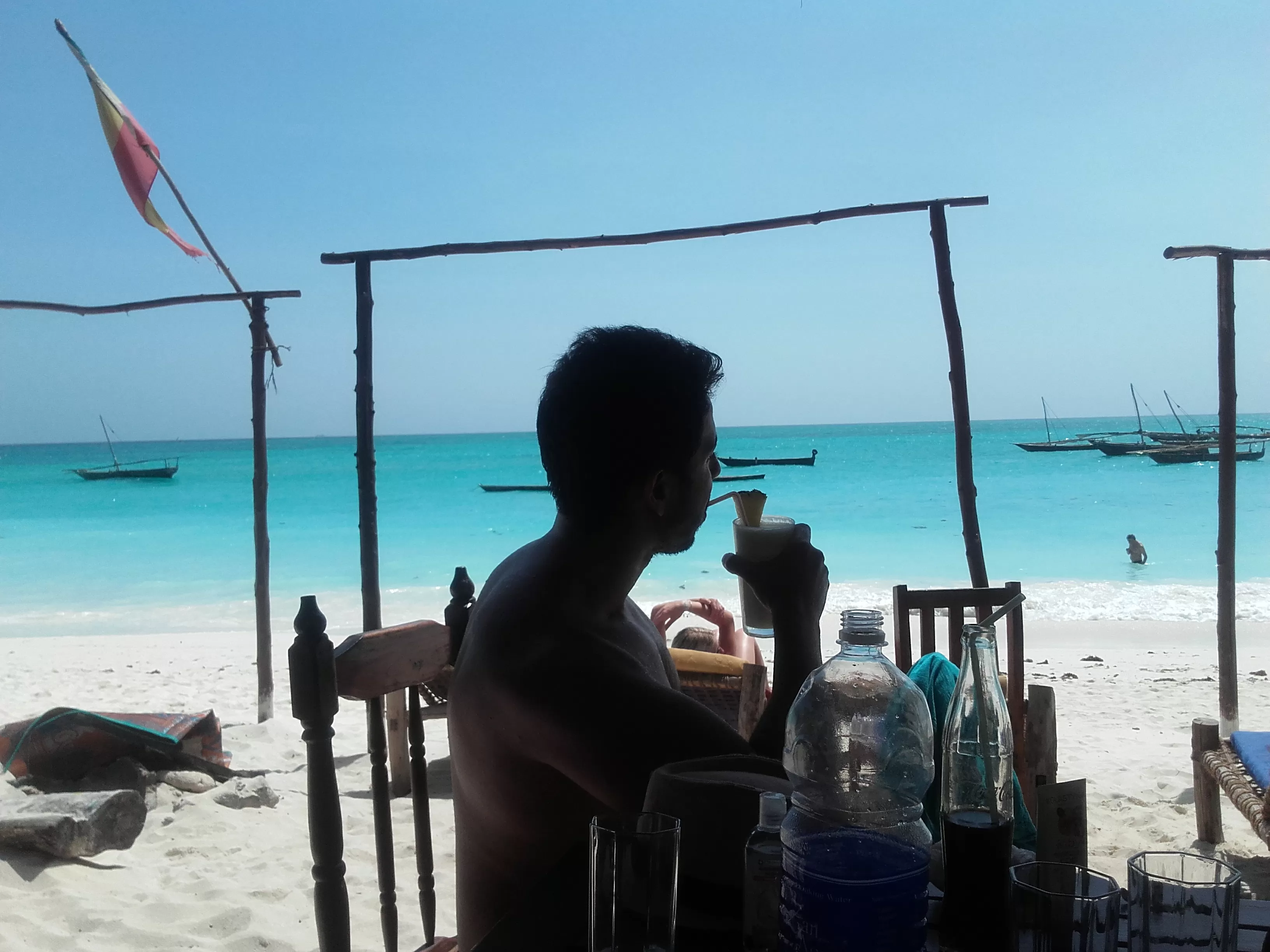 Having a drink at the beach, Zanzibar.