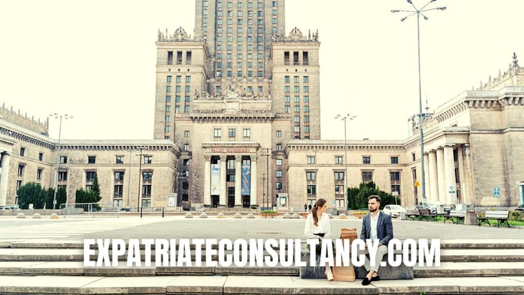 Studnets in front of the Palace of culture and science in Warsaw. The cost of living in Warsaw for international students is lower than in most EU capitals.