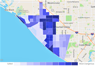 Crime map of Huntington Beach, California. Source: Neighborhood Scout