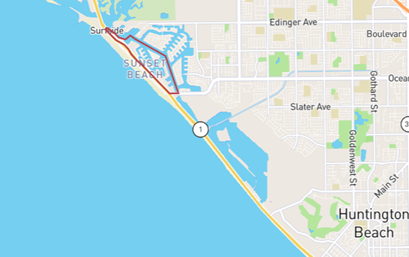 Sunset beach is also among the best areas of Huntington Beach. Source: Google Maps.