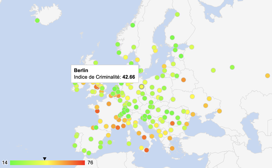 Crime index map of Europe, with numbers of Berlin.