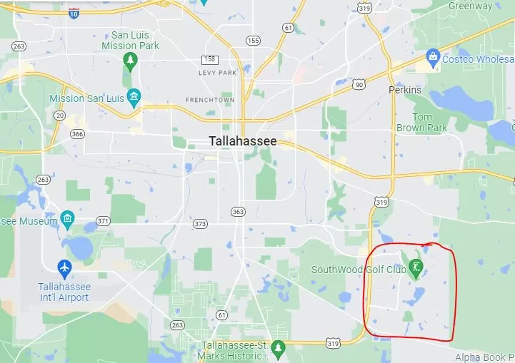 Map pointing Southwood, a safe neighborhood that is among the best in Tallahassee for families.