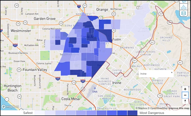 Santa Ana Crime Rate Map. Source: Neighborhood Scout