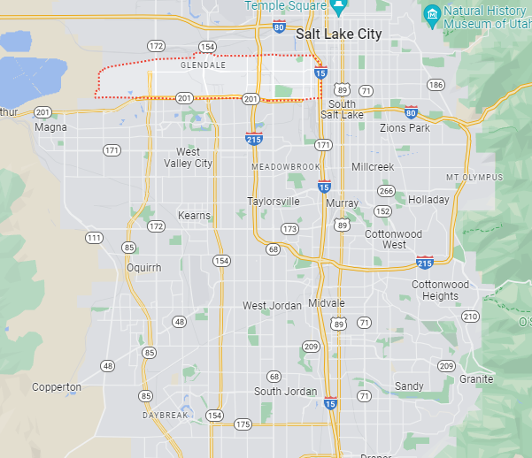 Map of Glendale - One of the worst neighborhoods in Salt Lake City in terms of safety.
