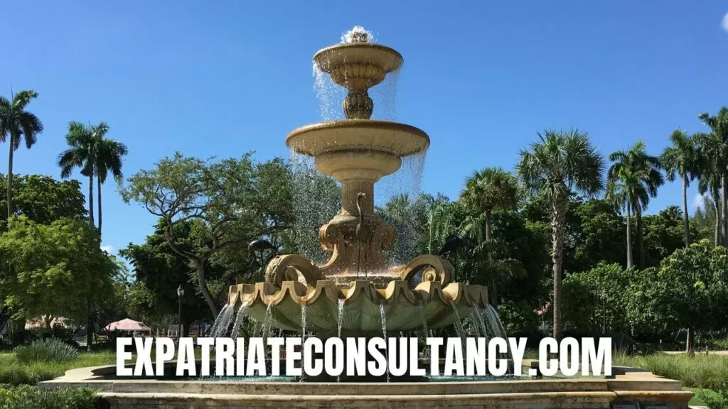 Fountain at the Hialeah Park Race Track, to illustrate article about how the city is safe.