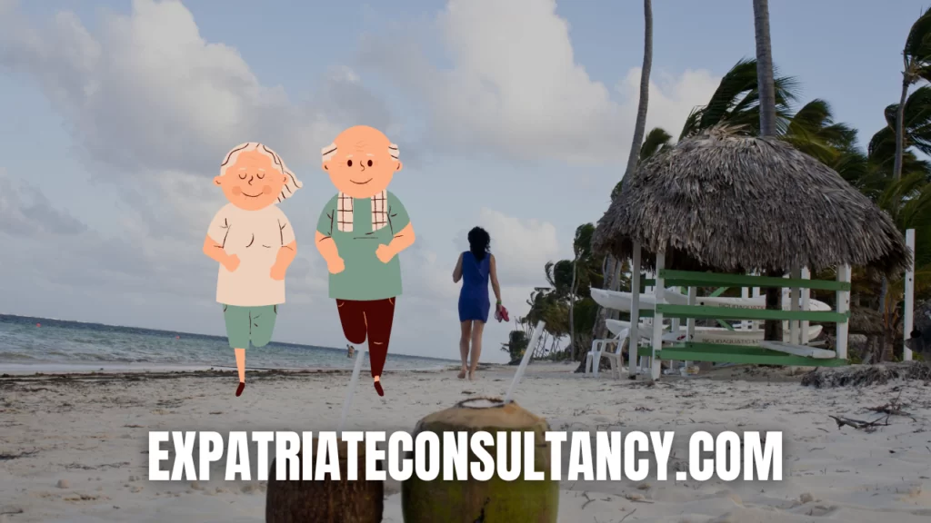 Illustration with background of Punta Cana for article about retiring in the dominican republic. They also offer a retirement visa called "pensionado".