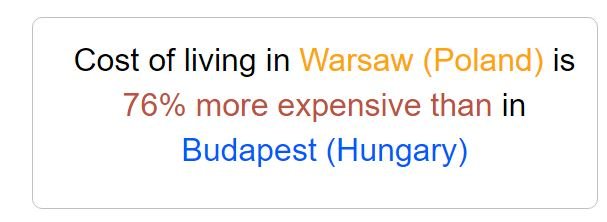 Warsaw vs Budapest Cost of Living