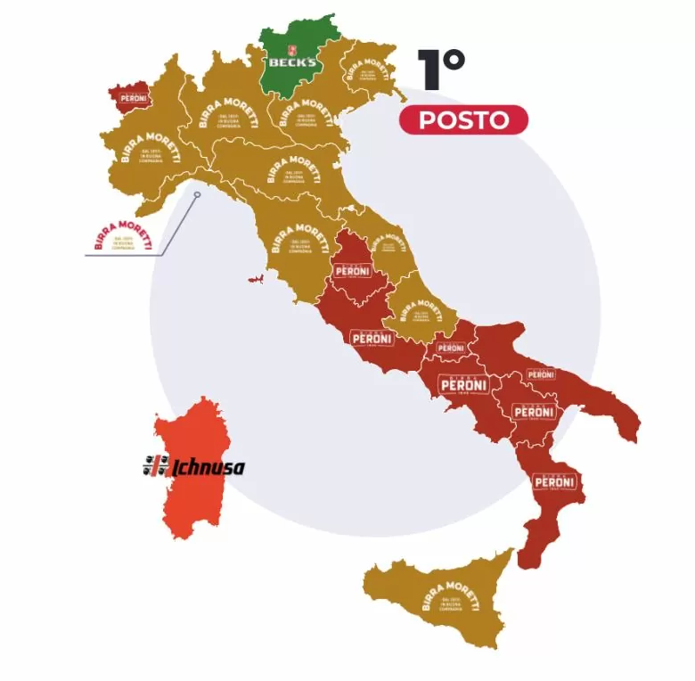 Most popular beer in each region of Italy