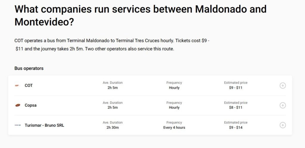 Buses Montevideo to Maldonado